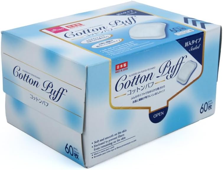 Daiso Cotton Puff – Sealed Pack – 60 Pieces White - Image 3